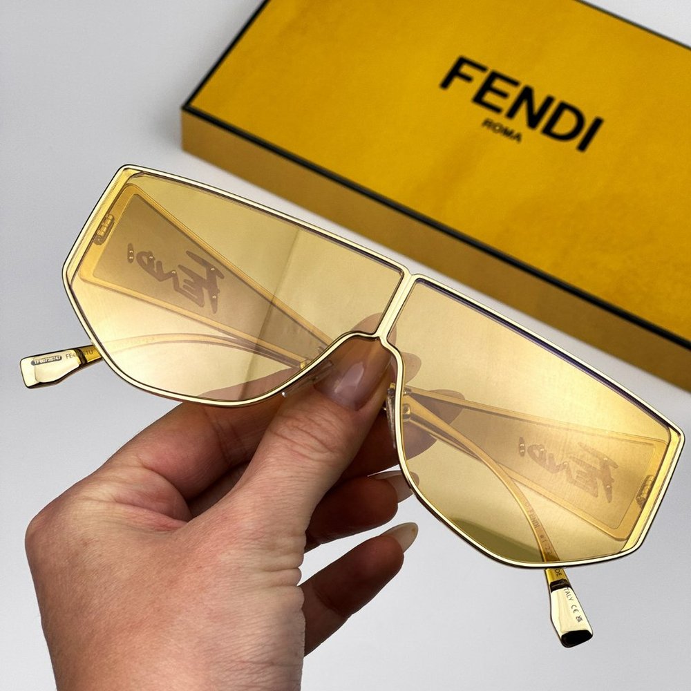 Fendi FE40051U 32G Sunglasses Shiny Gold Solid Yellow Shield Unisex FE 40051U - Picture 2 of 14